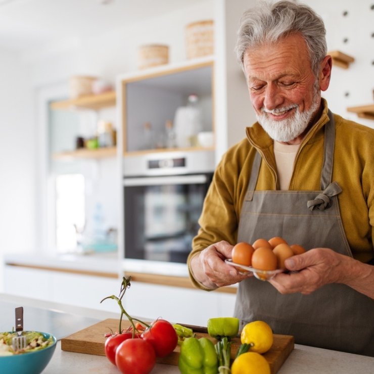 Healthy Man Cooking, Eating